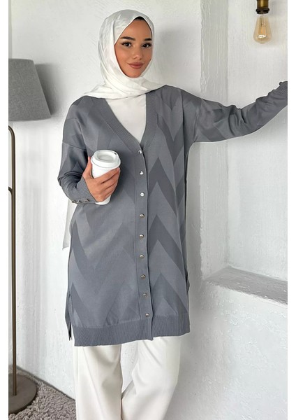 Ön Düğmeli Desenli Tesettür Triko Hırka (M-L-Xl Uyumludur) P-00018881 fiyatları