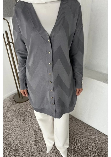 Ön Düğmeli Desenli Tesettür Triko Hırka (M-L-Xl Uyumludur) P-00018881 fırsatları