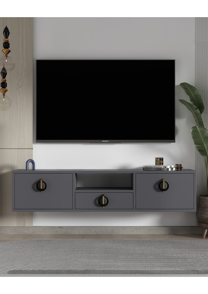 1320DROPCT-32 Duvara Montaj Tv Sehpası Antrasit-Altın