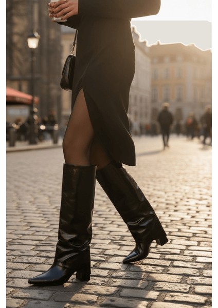 Strada Siyah Rugan Tak-Çıkar Konçlu (8 cm Topuk Boyu ) Günlük Kullanım Bot ve Çizme modelleri