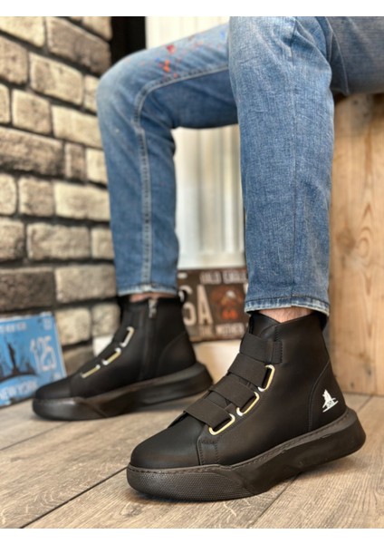 ET0142 Bantlı Erkek Yüksek Taban Siyah Tabanlı Spor Bot modelleri