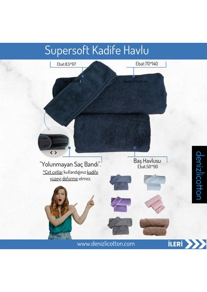 Güzellik Merkezlerine Özel Supersoft Kadife Havlu Seti Banyo 70X140 cm Baş 50X90 cm Bandana 8X70 cm indirimleri