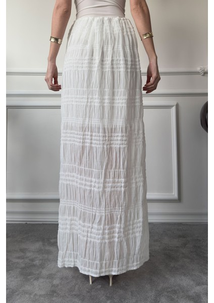 Gipeli Şifon Etek- Beyaz