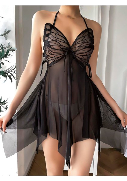 Kelebekli Fantezi Tül Transparan Gecelik