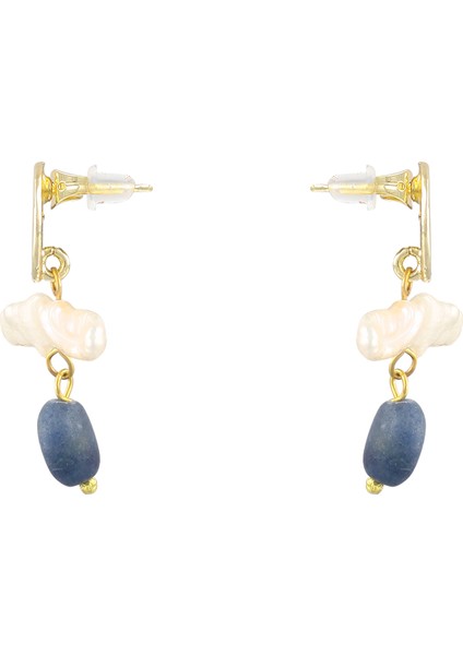 Altın - Beyaz - Mavi Küpe Nora Earrings