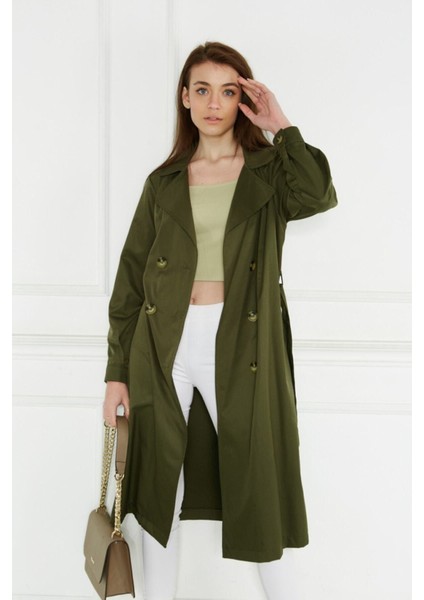 Kadın Yazlık Trençkot Düğmeli Kruvaze Yaka %100 Polyester Uzun Kol modelleri