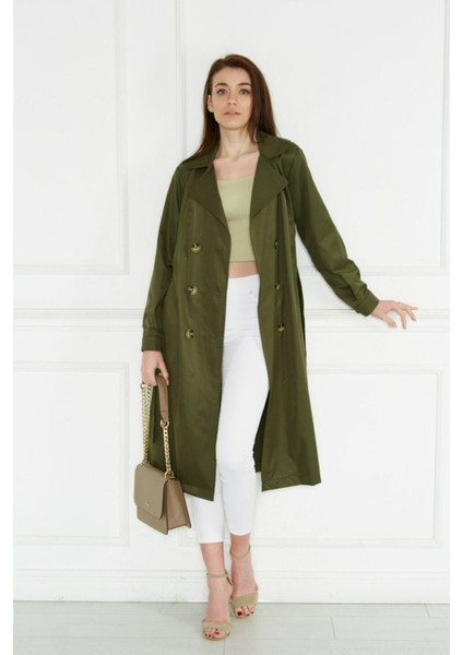 Kadın Yazlık Trençkot Düğmeli Kruvaze Yaka %100 Polyester Uzun Kol fırsatları