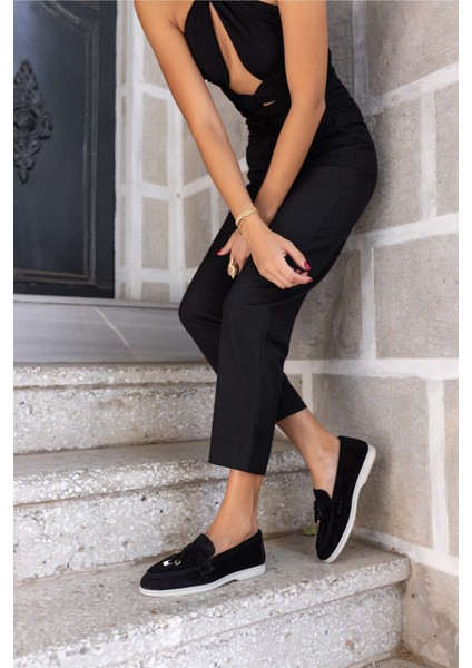 Furry Kadin Siyah Gercek Suet Ayakkabi