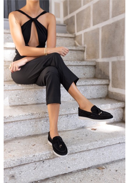 Furry Kadin Siyah Gercek Suet Ayakkabi