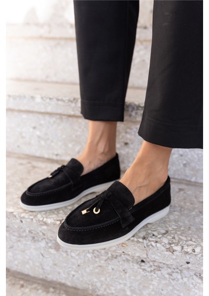 Furry Kadin Siyah Gercek Suet Ayakkabi