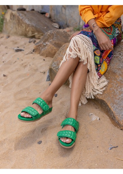 Lily Kadin Yeşil Gercek Deri Terlik modelleri