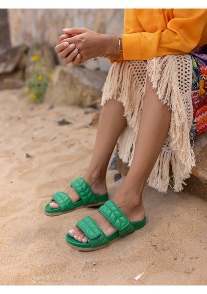 Lily Kadin Yeşil Gercek Deri Terlik fırsatları