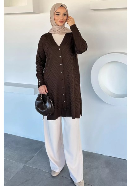 Desenli Ön Düğmeli Tesettür Triko Hırka (M-L-Xl Uyumludur) P-00018882 modelleri