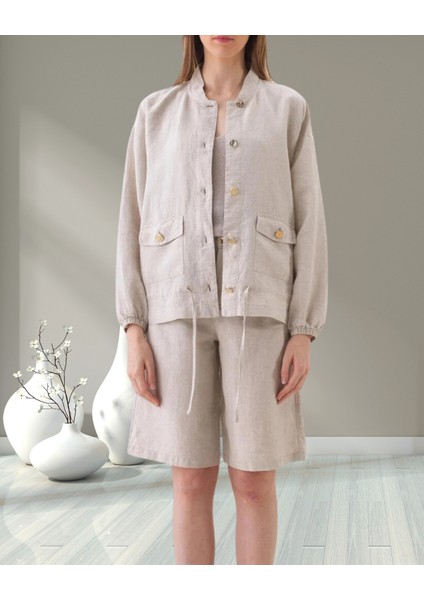 Minervaxint Kadın Oversize Hakim Yaka Kapaklı Cepli Beli Bağcıklı Düğme Kapamalı Naturel Ceket fiyatları