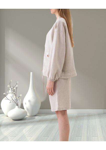 Minervaxint Kadın Oversize Hakim Yaka Kapaklı Cepli Beli Bağcıklı Düğme Kapamalı Naturel Ceket fırsatları