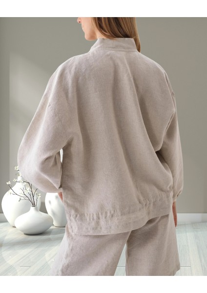 Minervaxint Kadın Oversize Hakim Yaka Kapaklı Cepli Beli Bağcıklı Düğme Kapamalı Naturel Ceket indirimleri