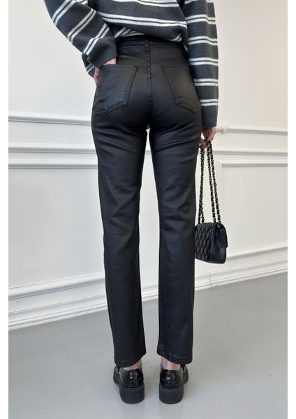 Kaplamalı Boyfit Jean- Siyah