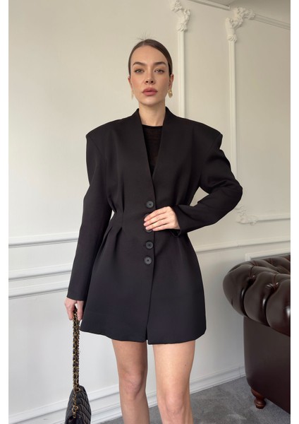 Belden Oturtmalı Etekli Ceket- Siyah