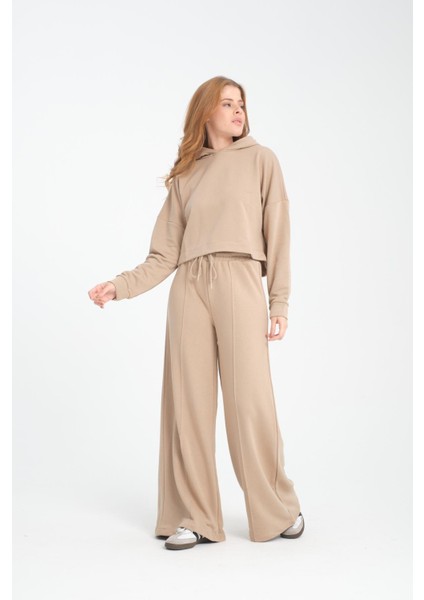 Geniş Paça Bağcıklı Nervürlü Kadın Pantolon/eşofman Altı fırsatları