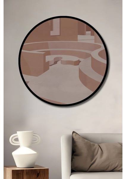 Dekoratif Ahşap Yuvarlak Çerçeve Görünümlü Tablo Soyut Merdivenler