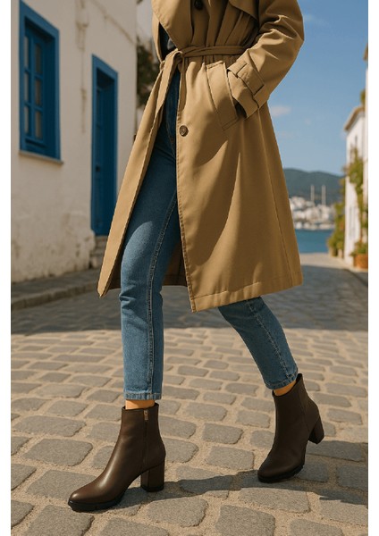 Asper Kahverengi Deri ( 5 cm Topuklu ) Günlük Kullanım Kadın Botu modelleri