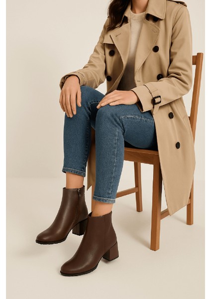 Asper Kahverengi Deri ( 5 cm Topuklu ) Günlük Kullanım Kadın Botu fırsatları