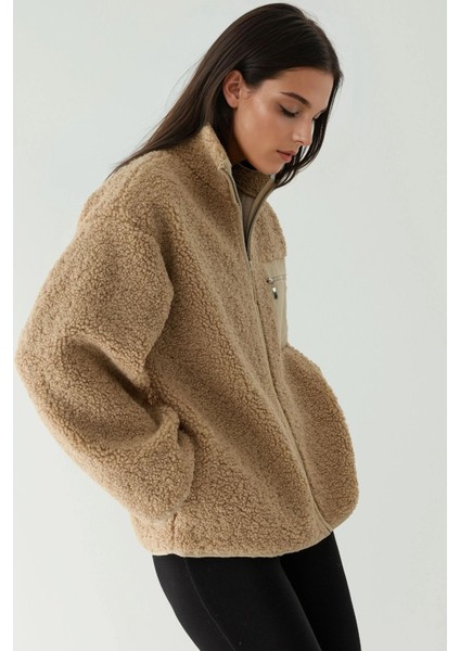 Kadın Cep Detaylı Kalın Yumuşak Peluş Mont Açık Gri fiyatları