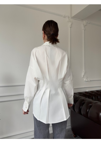 Marka Model Pileli Premium Gömlek- Ekru