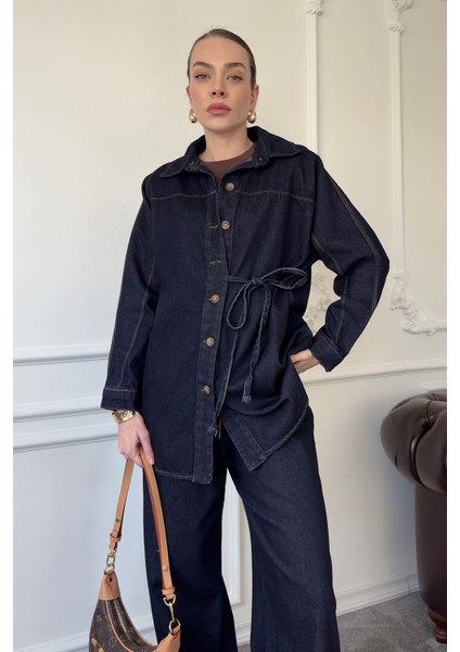 Denim Bağlamalı Premium Takım- Mavi