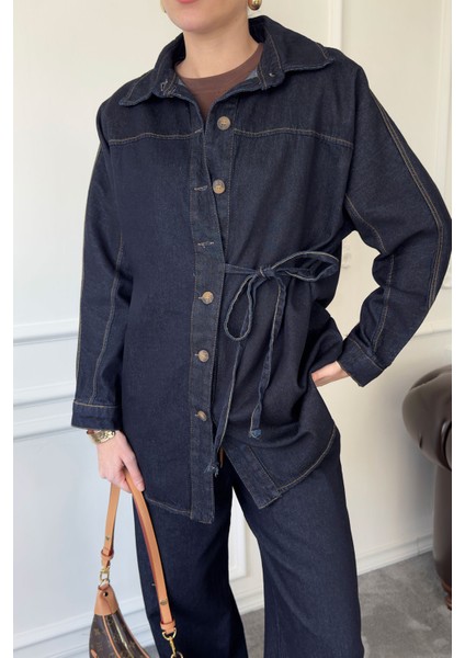 Denim Bağlamalı Premium Takım- Mavi