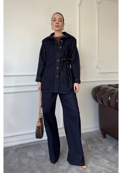 Denim Bağlamalı Premium Takım- Mavi