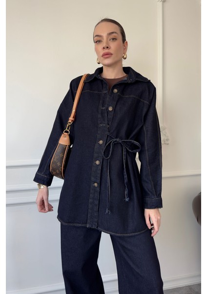 Denim Bağlamalı Premium Takım- Mavi