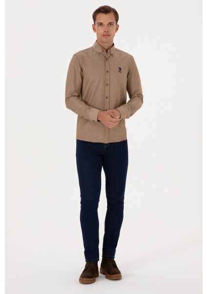 U.s. Polo Assn. Haki Erkek Düğmeli Slim Fit Logo Baskılı Gömlek Dmk.gox