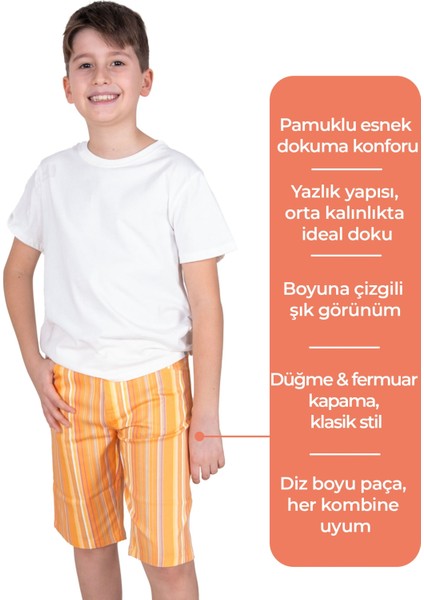 Çizgili Turuncu Yazlık Erkek Çocuk Bermuda Şort