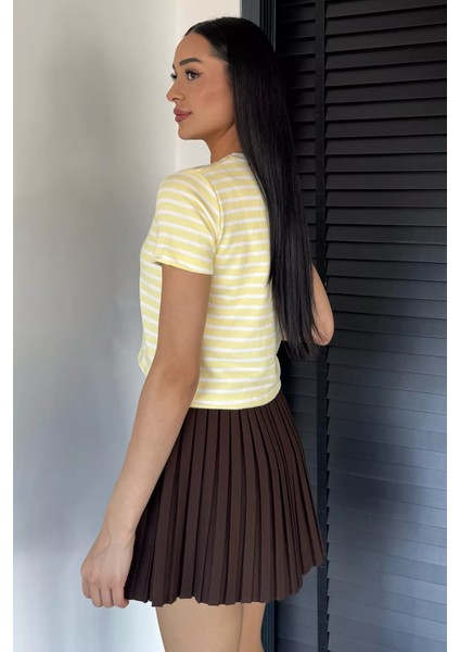 Kadın Şerit Desenli Bisiklet Yaka Tişört P-00018593 fırsatları