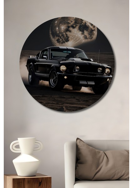 Klasik Araba Ay Manzarası Dekoratif Ahşap Mdf Ev/işyeri Duvar Tablo Yuvarlak Ev/işyeri Duvar Tablo