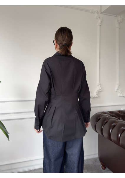 Marka Model Pileli Premium Gömlek- Siyah