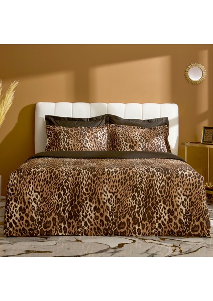 Leovina %100 Pamuk Çift Kişilik Saten Nevresim Takımı Kahverengi
