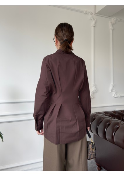 Marka Model Pileli Premium Gömlek - Kahverengi