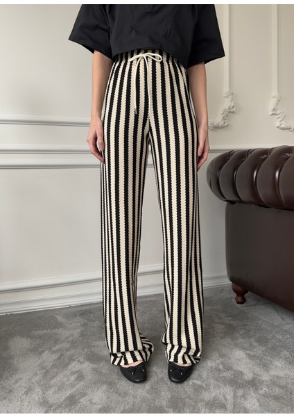 Çizgili Triko Pantolon- Siyah fırsatları