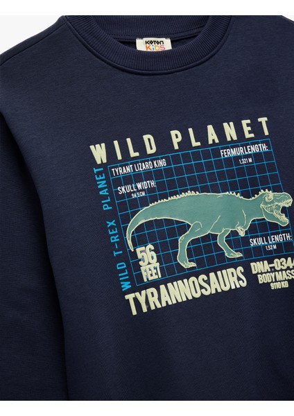 Dinozor Baskılı Şardonlu Uzun Kollu Bisiklet Yaka Sweatshirt modelleri