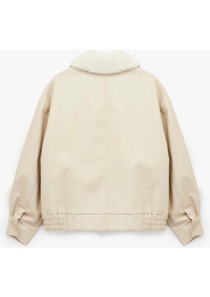 Suni Kürk Yaka Rahat Kalıp Fermuarlı Cep Detaylı Bomber Ceket indirimleri
