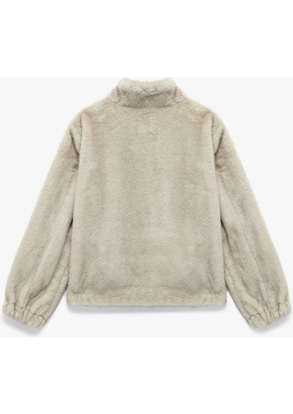 x Sima Tarkan - Suni Süet Astarlı Dik Yaka Uzun Kollu Crop Fermuarlı Peluş Mont fırsatları