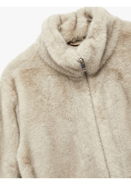 x Sima Tarkan - Suni Süet Astarlı Dik Yaka Uzun Kollu Crop Fermuarlı Peluş Mont indirimleri