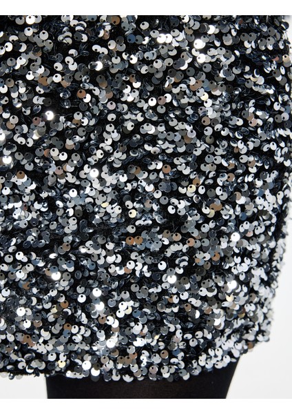 Slim Fit A Kesim Pullu Payetli Mini Etek indirimleri