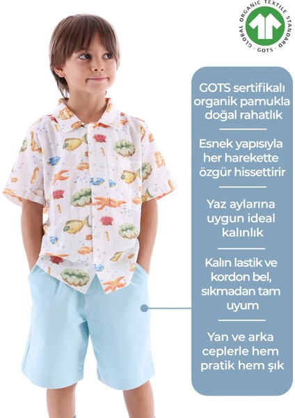 Organik Kumaş Mavi Yazlık Erkek Çocuk Şort
