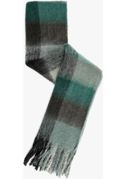 Yumuşak Dokulu Püsküllü Ekoseli Uzun Atkı