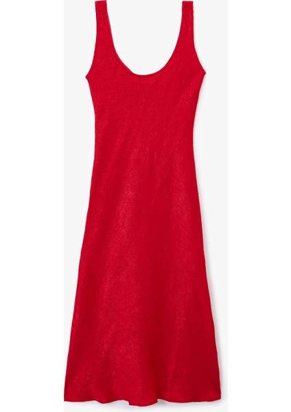 Slim Fit Kolsuz U Yaka Kalın Askılı Uzun Saten Elbise modelleri