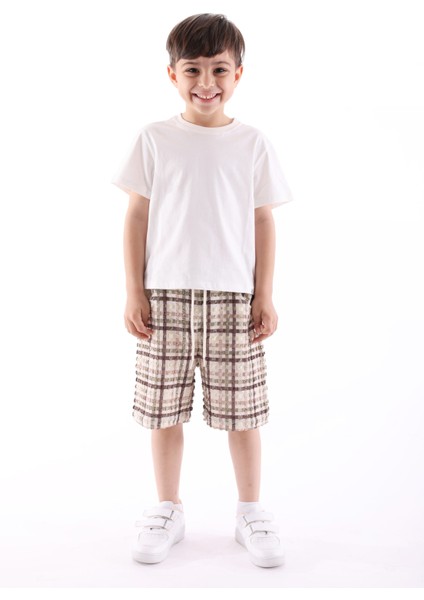 Recycle Özel Dokuma Kahverengi Yazlık Erkek Çocuk Şort