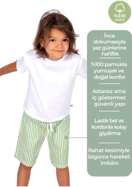 Pamuk Çizgili Yeşil Yazlık Erkek Çocuk Şort